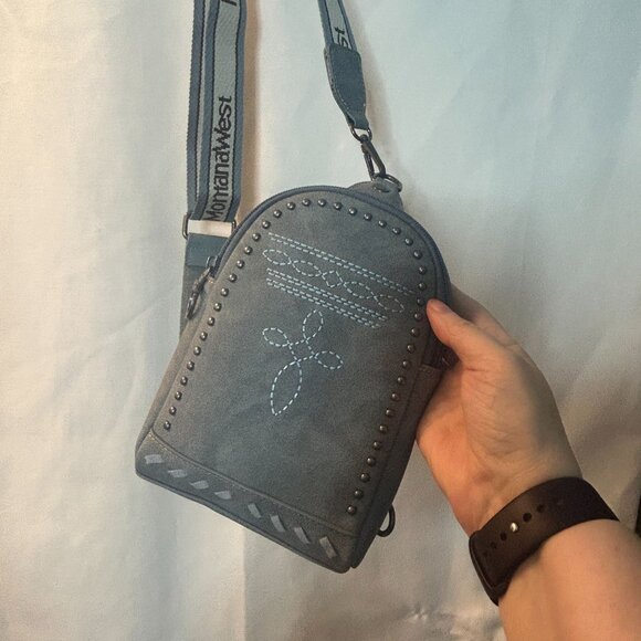 Montana West Blue Studded Crossbody Bag Pack Embroidery Adjustable Strap - NEW - Picture 2 of 11